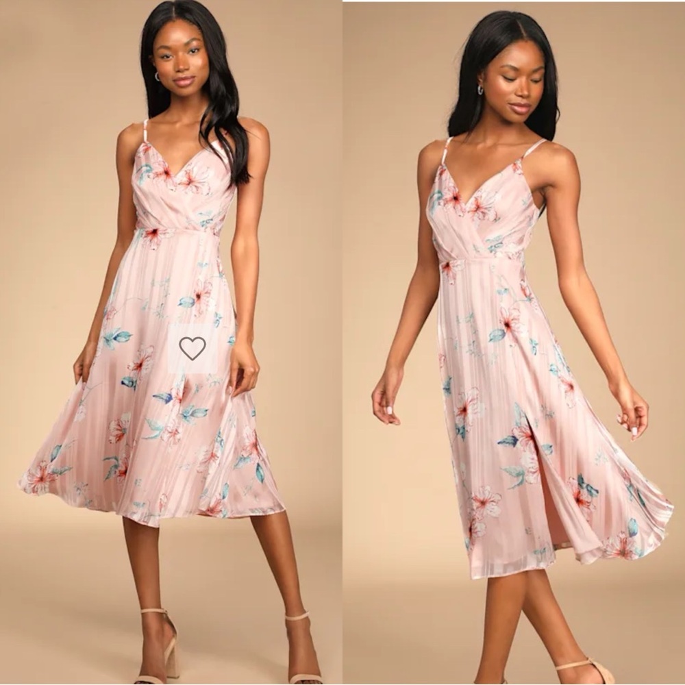 Lulu’s All About Love Pink Floral Print Midi Dress